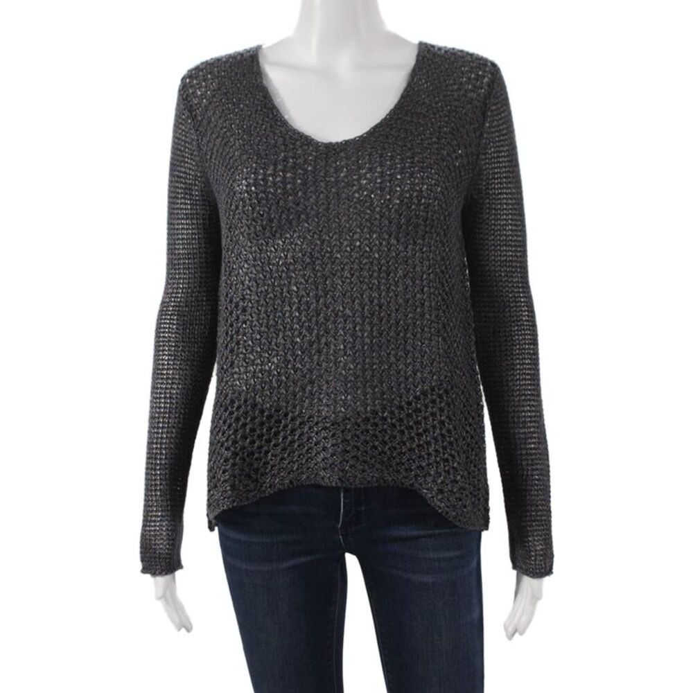 Helmut Women Pullover Sweater Gray Linen V-Neck Long Sleeve Solid Size PP